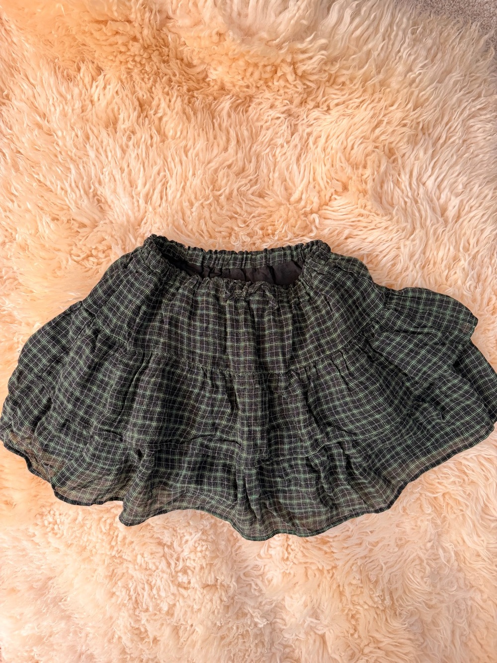 Zara Girl’s Green Plaid Tiered Mini Skirt with shorts